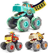 hahaland 3 Pack Monster Trucks Cars - Toddler Toys Pull Back & Friction Powered Cars - Toys Cars for 1 2 3 Year Old Boys Girls - Gifts for Age 1 2 3 - Baby Toy 12 Months