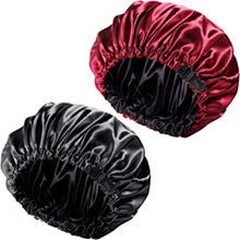 2 Pieces Adjustable Silk Bonnet, 34cm Double Sided Satin Sleep Cap Night Sleep Hat for All Hair Lengths Women Curly Natural Hair Protection Head Cover