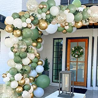 YoParty Balloon Arch Kit - 141 Pcs Balloon Garland Kit with Multiple Sized Birthday Balloons, Metallic Chrome Gold Balloons, Confetti Balloons, Green & White Balloons - Baby Shower, Party Decorations