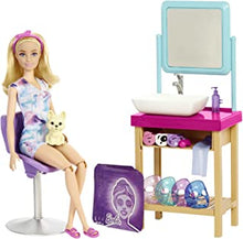 Barbie Sparkle Mask Spa Day Playset, Blonde Barbie Doll, 7 Spa Masks, Sink, Mirror, Chair, Total 15+ Accessories, 3 to 7 Years Old