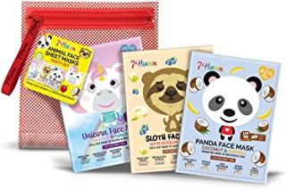 7th Heaven 'Party Animals' Children's Skincare Gift Set – Contains Fun Unicorn, Sloth and Panda Printed Sheet Face Masks to Soothe, Hydrate and Nourish Skin | Ideal for All Skin Types (Ages 8+)