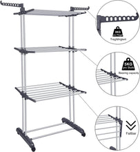 Innotic Clothes Drying Rack 4-Tier Foldable Standing Garment Dryer Collapsible Movable Laundry Airer with 4-Wheels for Home Storage Indoor (Grey)