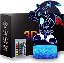 Sonic The Hedgehog 3D Night Light for Kids, 3D Illusion Lamp with 16 Colors Change and Remote Control, Sonic Toys Birthday Gift for Boys and Girls