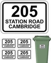 Pack of 4 Personalised Printed Wheelie Bin Number Stickers with House Number And Street Name Round Rectangle Style A6 Size Black