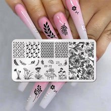 NICENEEDED 4 PCS Chinese Style Nail Art Stamping Plates, Rectangular Bamboo Pattern Stamp Plates, Flowers Print Manicure for Women and Girls Diy Printing Tools