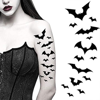 Tatodays black vampire flying bats tattoos temporary tattoos women arm halloween realistic temp tatoo waterproof bats halloween tattoo vampiress men women kids girls gothic goth fancy dress