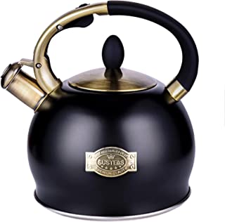 SUSTEAS Stove Top Whistling Tea Kettle-Surgical Stainless Steel Teakettle Teapot with Cool Touch Ergonomic Handle,1 Free Silicone Pinch Mitt Included,3L (Black)