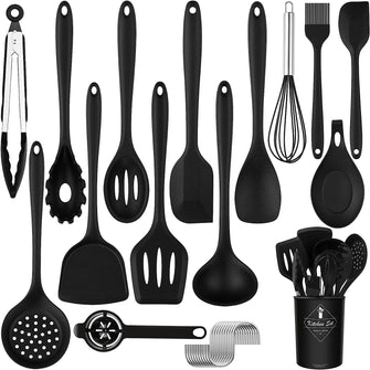 FUKTSYSM Kitchen Utensils Set - 25pcs Silicone Cooking Utensils Set, Silicone Kitchen Utensils, Cooking Tools Turner Tongs Nonstick Spatula Spoon for Nonstick Heat Resistant Cookware