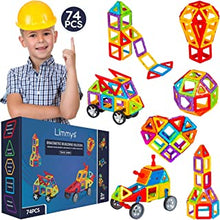 Limmys Magnetic Building Blocks – Unique Magnetic Tiles Construction Toys for Boys and Girls – STEM Educational Toy – Includes 74 Pieces and an Idea Booklet – Magnets for Kids with Magnetic shapes