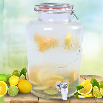 The Vintage Company B 51050 Jumbo Glass Drinks Dispenser  Air Tight Lid and Tap  7.6 Litre Capacity  Weddings/Parties/BBQs, 7.6 liters, Clear