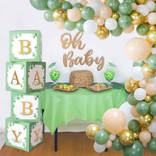 Sage Green Baby Shower Decorations - 4 Large Baby Shower Boxes Blocks with 4 Set of Gold BABY Letters for Birthday Party Decorations, Boy Girl Baby Party Boxes for Baby Shower Backdrop