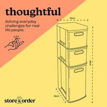 Store & Order Slimline 3 Drawer Tower - Slim & Narrow Plastic Drawers, Perfect Storage Unit for Bathroom, Hallway, Office, Wardrobe or Utility Room, Grey Rattan Design