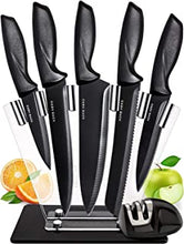 7 pcs Kitchen Knife Set with Acrylic Knife Block and Knife Sharpener - Professional Stainless Steel Kitchen Knives Set - Chef Knife Set, Bread, Paring, Carving, Utility Knives - Cooking Set of Knives