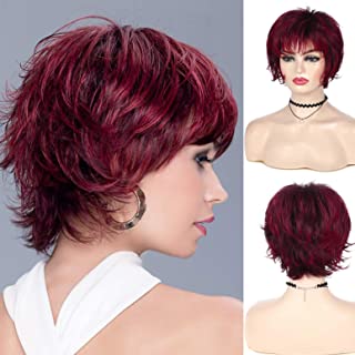 Wine Red Wig Short Layered Pixie Cut Hair Wigs for Women Synthetic Cosplay Bangs Wig Female Wig Halloween Custome Party Beweig