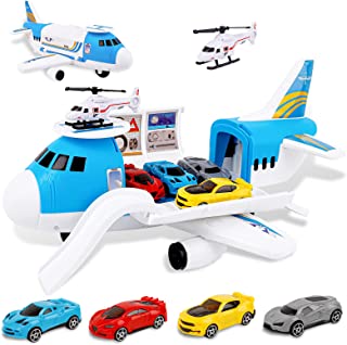 m zimoon Transport Airplane, Transport Cargo Plane Car Kids Toys Set with 4pcs Cars, 1pcs Helicopter Toy and 1pcs DIY Stickers Gift Toys for Boys Girls