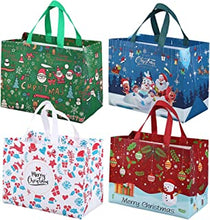 4 Pack Christmas Reusable Grocery Bag,Tote Bag with Handle, Gift Present Bag, Shopping Bag for Holiday Xmas Event Party