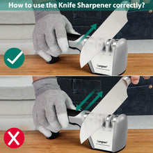 longzon Knife Sharpener, Professional 4 Stage Manual Sharpener for Sharpening Kitchen Knives and Scissors With Cut Protection Gloves for Chef and Home- Gray