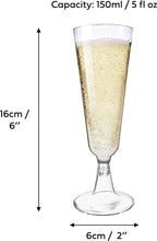 MATANA - 48 Multi-use Plastic Clear Champagne Flutes for Garden Wedding Anniversary and Birthday Party - 150ml