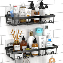 DIFULI Shower Caddy Shelf Organiser (2 Pack), No Drill Black Shower Shelves, Self Adhesive Bathroom Caddy, Shower Storage Accessories, Rust-Free Shower Rack, Wall Mounted Shampoo Holder for Shower