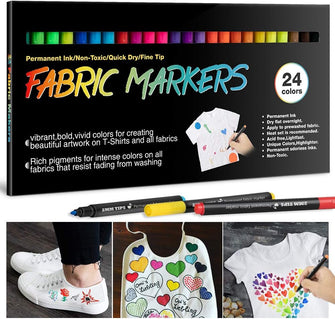 24 Fabric Pens Permanent for Clothes White T Shirt Design Kit Canvas Tote Bag Pillowcases Plain Cotton Bags Shoes Baby Shower Games, Fabric and Craft Paint Pens Art Markers for Adults Kids Crafts Gift