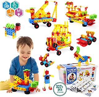 VATOS Building Construction Toys Set for Boys 327 Pcs - STEM Engineering Screw & Drills Block Bricks, Toys for Boys Ages 3 4 5 6-10 Year Old, Creative Toy Gift for Kids Toddlers