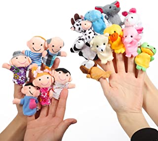 Twister.CK Finger Puppets Set Story Time 16 Pcs - 10 Animals and 6 People Family Members Puppets Toys Cute Dolls for Children, Shows, Playtime, Schools