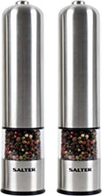 Salter 7722 SSTURA Electronic Mill Grinder Set, Brushed Stainless Steel, Easy One Handed Operation, Salt & Pepper Mills, Salt Crystals/Peppercorns, Base Light, No Mess, Ideal for Arthritis Hands