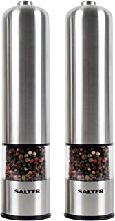 Salter 7722 SSTURA Electronic Mill Grinder Set, Brushed Stainless Steel, Easy One Handed Operation, Salt & Pepper Mills, Salt Crystals/Peppercorns, Base Light, No Mess, Ideal for Arthritis Hands