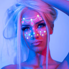 Neon Face Temporary Tattoo Glow in Dark, 8 Sheet Waterproof UV Blacklight Neon Face Tattoos Flash Fake Stickers for Makeup Party Festival Rave Accessories (Absorb enough Light to Glow in the Dark)