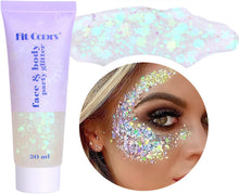 Body Face Glitter Gel, 50ml Mermaid Sequins Sparkling Chunky Body Lotion Glitter Liquid Shimmer Eyeshadow Chunky Glitter for Cosmetic Face Hair Lip Nail Christmas Festival Party Makeup Decoration