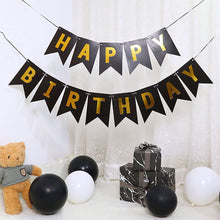 Happy Birthday Decorations Kit with Black Gold Happy Birthday Banner, Triangle Flag Bunting Banner and Confetti Latex Balloons for Men Women Girls and Boys Party Decoration Birthday Party Supplies