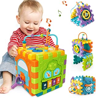 Baby Toys for 1 Year Old Boys Girls - 6 in 1 Activity Cube with Music Lights and Piano Baby Toys 6 8 12 Months Plus Educational Shape Sorter Christmas Birthday Gifts Toys Toddlers Kids 1 2 3 Years Old