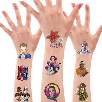 Temporary Tattoos for Strangr things, 8 Sheets 200+ PCS Movie Series Birthday Party Supplies Favors Super Cute Fake Tattoos Stickers Party Decorations for Children Boys Girls Kids School Gifts