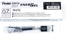 Box of 12 x PENTEL Energel 0.7mm Refill Metal Tip LR7 - Fits Energel Xm, BL77/BL57/BL37 - Black Ink