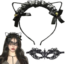 Black Lace Headband And Eyes mask, Cute Cat Ears Bells Hairband Hairhoop For Girls, Cosplay Accessories, Halloween And Christmas Party Hair Accessories, Surprise Gifts For Girls