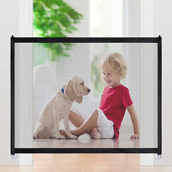 Magic Dog Gate for Kid, Pet Gate, Mesh Gate, Retractable Baby Gate, Portable Folding Pet Guard Mesh Safe Gate Gauze,Baby Safety, Easy Install Anywhere L- 43.3” X28.3”