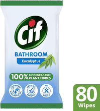 Cif, Bathroom Eucalyptus, 100% Biodegradable Plant Fibres Cleaning Wipes Limescale Remover, 80 Wipes, 1 Pack