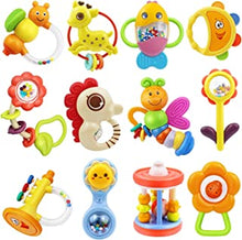 MOONTOY 12pcs Baby Rattle Teething Toys, Infant Teether Shaker Grab and Spin Rattles Toy, Musical Toy Set, Early Educational Newborn Chew Toys Gifts for 0, 3, 6, 9, 12 Months Infant Baby Boys Girls