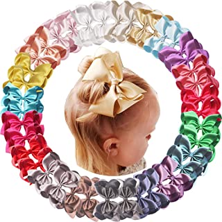 JOYOYO 40 Pcs Girls Hair Bows Shiny Silky Ribbon Bows Craft Bows Toddler Girls Hair Bows 4.5 Inch Bows Hair Bow Clips for Little Girls