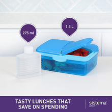 Sistema Lunch Slimline Quaddie Lunch Box with Water Bottle  1.5 L Air-Tight and Stackable Food Storage Container  Blue/Green