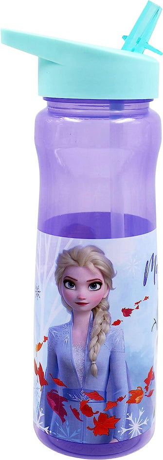 Disney Frozen Water Bottle with Straw  Reusable Kids 600ml PP  in Purple  Official Merchandise by Polar Gear  BPA Free & Recyclable Plastic  for School Nursery Sports Picnic, Multi Colour