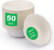 DEcorative Concepts UK Super Rigid Disposable Paper Bowls Sugercane Biodegradable and Compostable White (340ml 50 Pack))