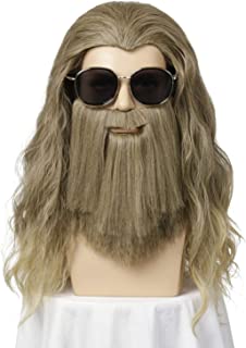 FVCENT Long Adult And Mens Costume Halloween Party + Beard Curly Cosplay Wig for Synthetic golden brown 1 Count (Pack of 1)