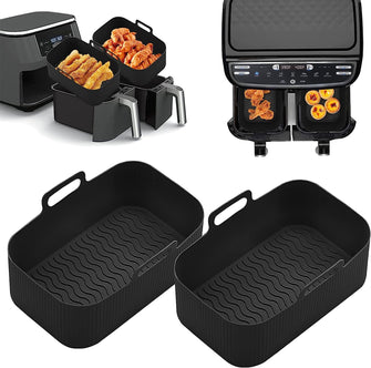 koitoy 2PCS Silicone Pot Air Fryer Liners for Ninjas Dual Air Fryer,Reusable Double Silicone Air Fryer Liner, Air Fryer Accessories Air Fryer Basket for Air Fryer, Oven, and Microwave (Black)