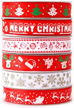 Fancy Daily 6 Roll 36M Christmas Ribbon for Gift Wrapping Crafts Red Roll Grosgrain Merry Christmas Ribbons for Wedding Xmas Party Christmas Exchange Gift