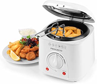 Progress EK2969P Compact Mini Deep Fat Fryer, Removable Easy Clean Cooking Basket, Small 1L Deep Fryer, 950W, Non-Stick Chip Pan, Detachable Handle, Variable Temperature Up To 190°, 20.7 x 19.2 x 19cm