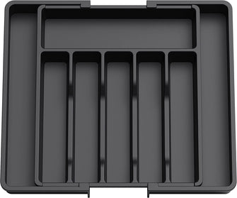 Lifewit Cutlery Drawer Organiser, Expandable Utensil Tray for Kitchen, Adjustable Silverware and Flatware Holder, Compact Plastic Storage for Spoons Forks Knives, Large, Black