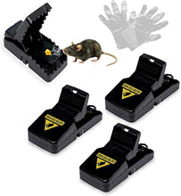 SUFNEX Mouse Traps Pack of 4 in Black with Safety Gloves – Durable, Reusable and Environment Friendly ABS Mouse Traps for Indoors and Outdoors Areas Like Home, Garage & Garden (SUFNEX#01)