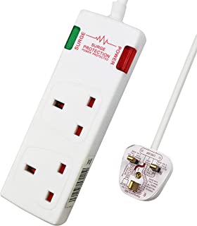 ExtraStar 2 Way Double Socket Power Mains Extension Lead 1M Metre Cable - Surge Protected British Approved 13A - White