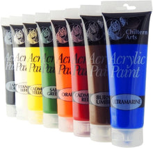 Chiltern Arts 8 Tubes of Assorted Colour Acrylic Paint - Tubes 120 ml (Pack of 8)